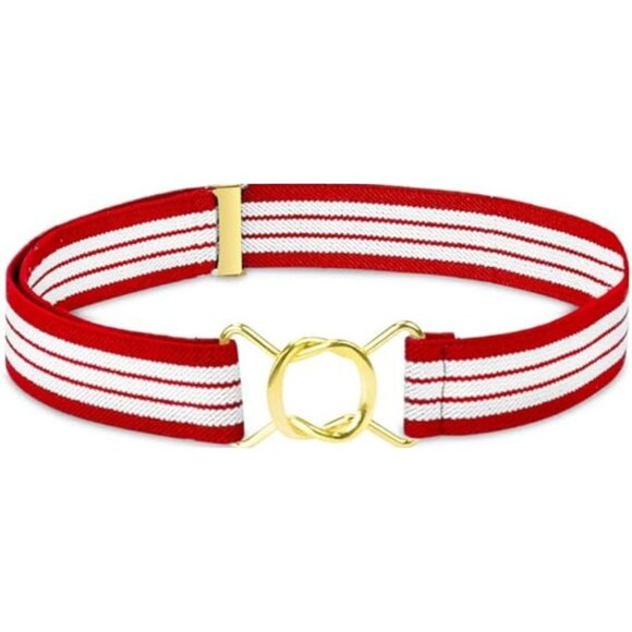 HOLD’EM Kids Belts for Boys Toddler Brass Twisted Elastic Buckle Belt - RedWhite - Picture 1 of 7